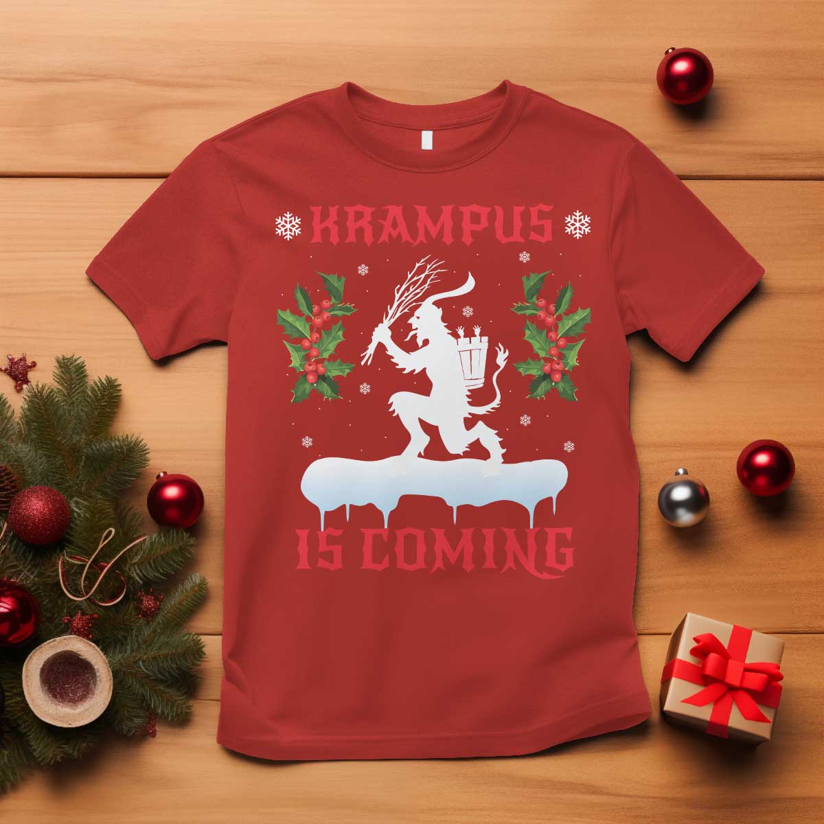 Funny Christmas Yule Krampus Is Coming Mistletoe T Shirt - Wonder Print Shop