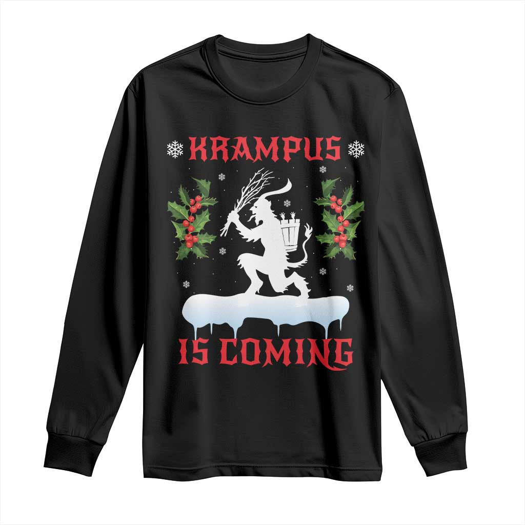 Funny Christmas Yule Krampus Is Coming Mistletoe Long Sleeve Shirt