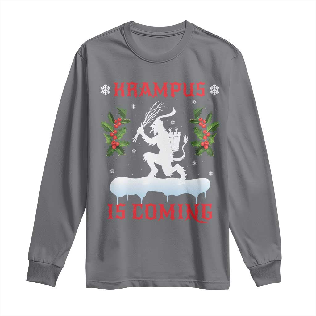 Funny Christmas Yule Krampus Is Coming Mistletoe Long Sleeve Shirt