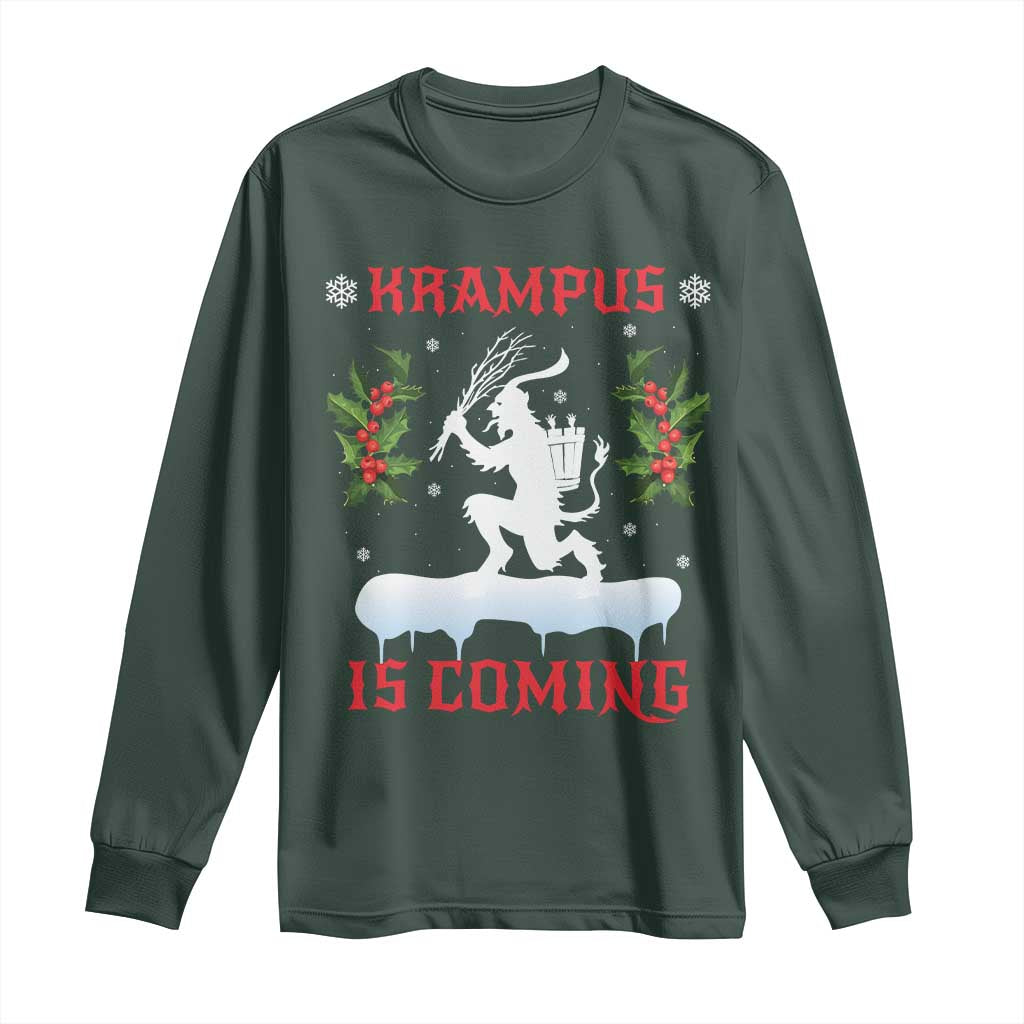 Funny Christmas Yule Krampus Is Coming Mistletoe Long Sleeve Shirt