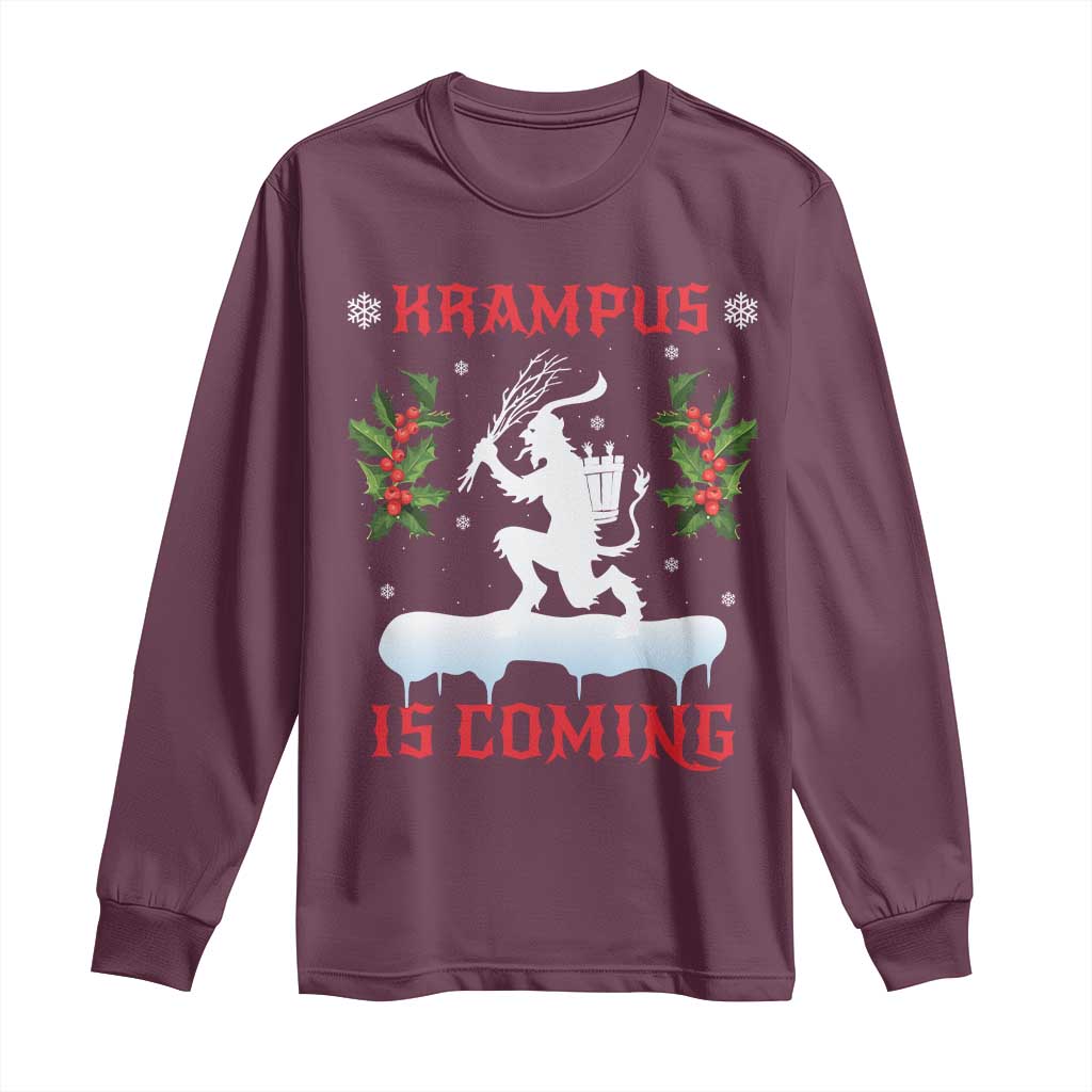 Funny Christmas Yule Krampus Is Coming Mistletoe Long Sleeve Shirt