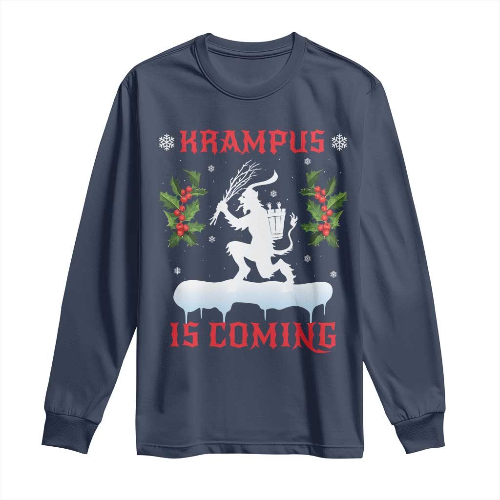 Funny Christmas Yule Krampus Is Coming Mistletoe Long Sleeve Shirt