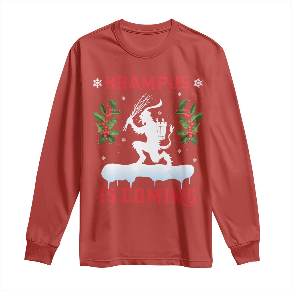 Funny Christmas Yule Krampus Is Coming Mistletoe Long Sleeve Shirt