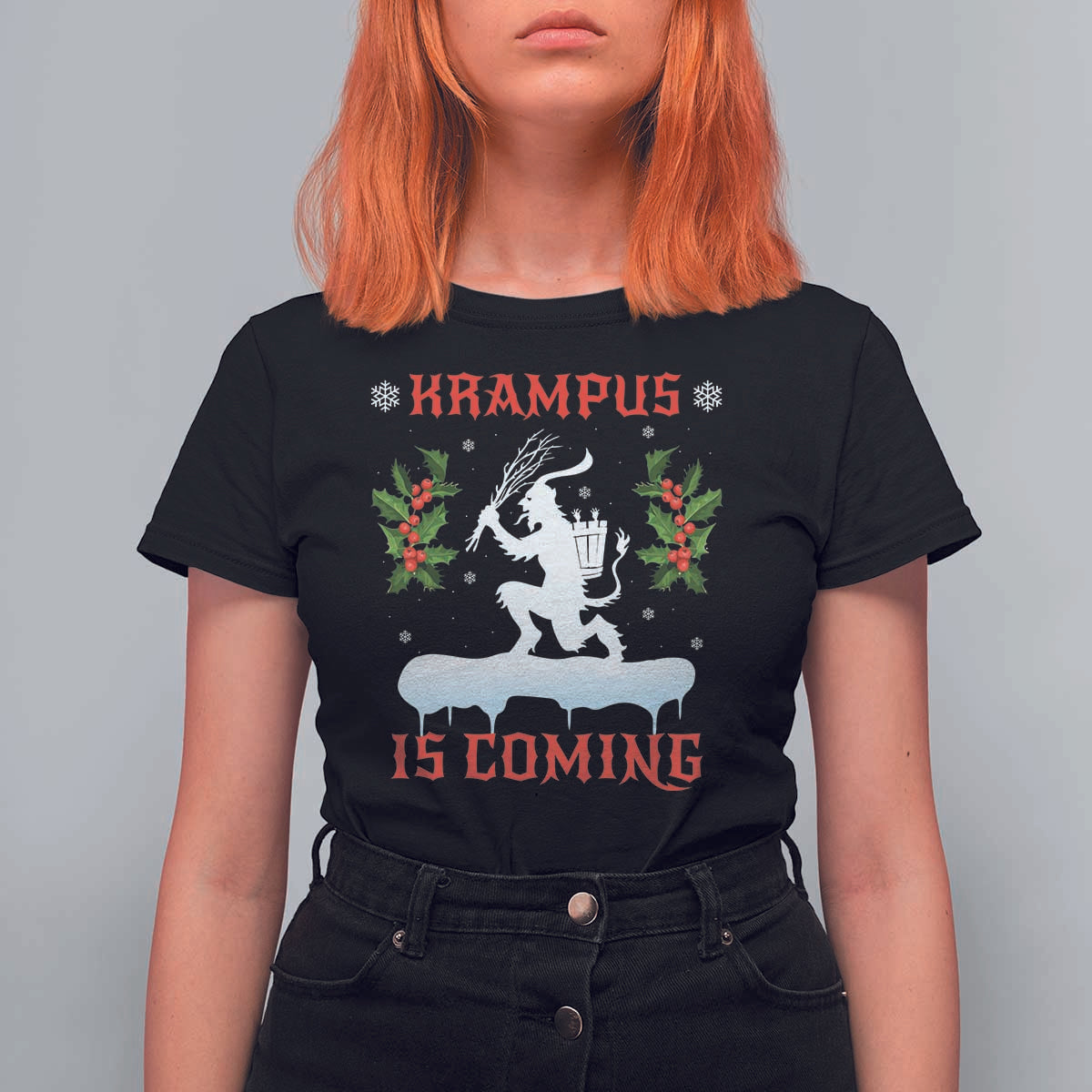 Funny Christmas Yule Krampus Is Coming Mistletoe T Shirt For Women - Wonder Print Shop
