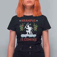 Funny Christmas Yule Krampus Is Coming Mistletoe T Shirt For Women - Wonder Print Shop