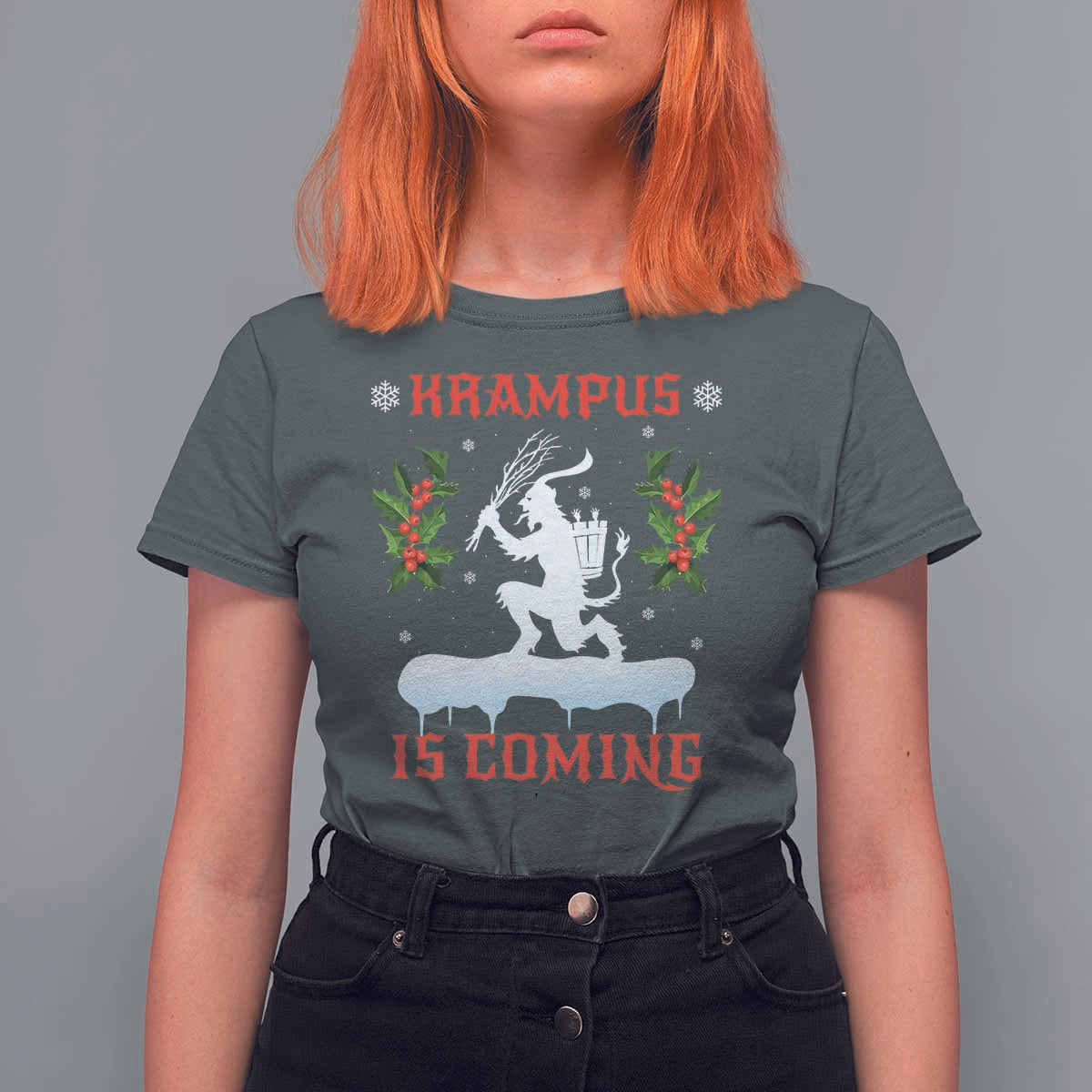 Funny Christmas Yule Krampus Is Coming Mistletoe T Shirt For Women - Wonder Print Shop