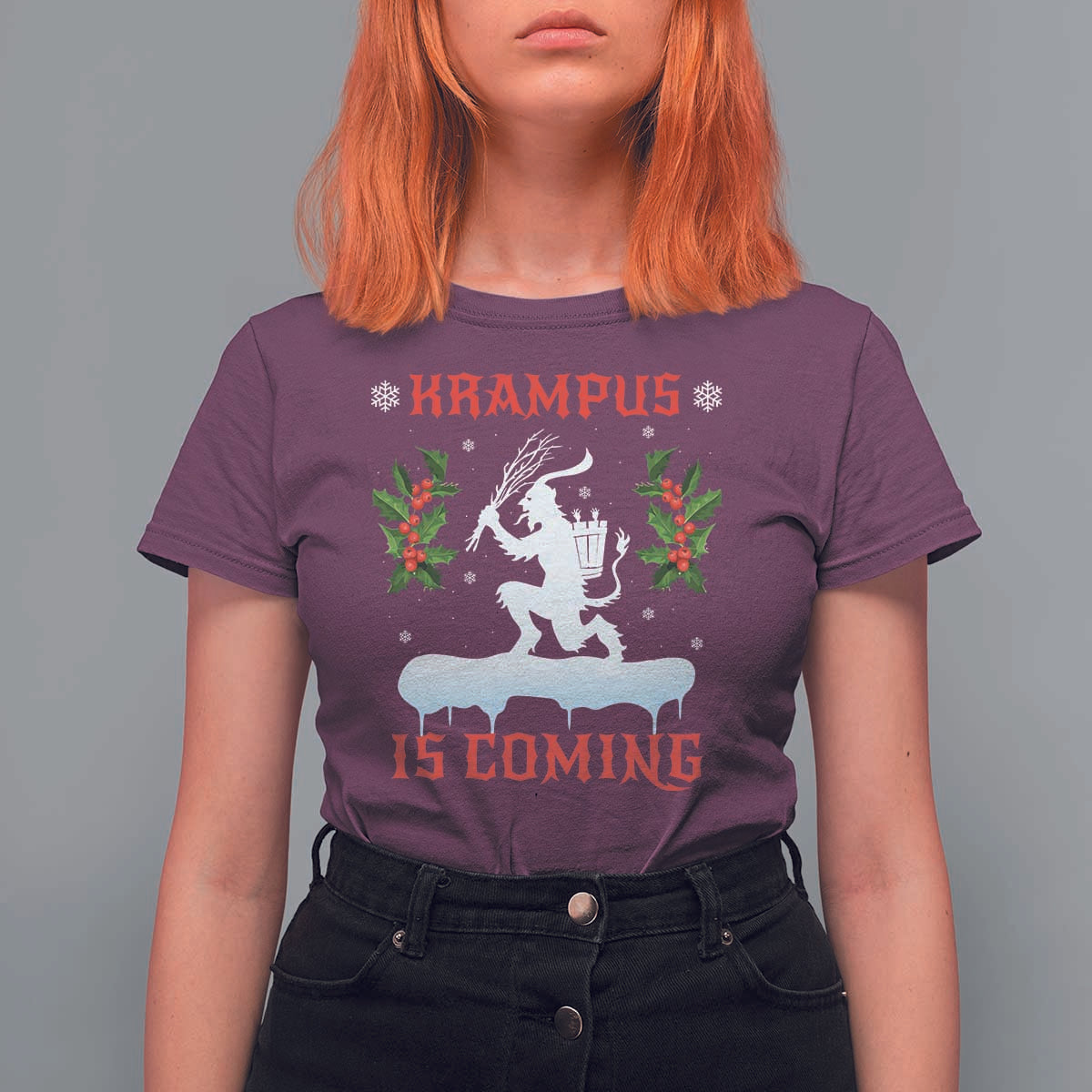 Funny Christmas Yule Krampus Is Coming Mistletoe T Shirt For Women - Wonder Print Shop