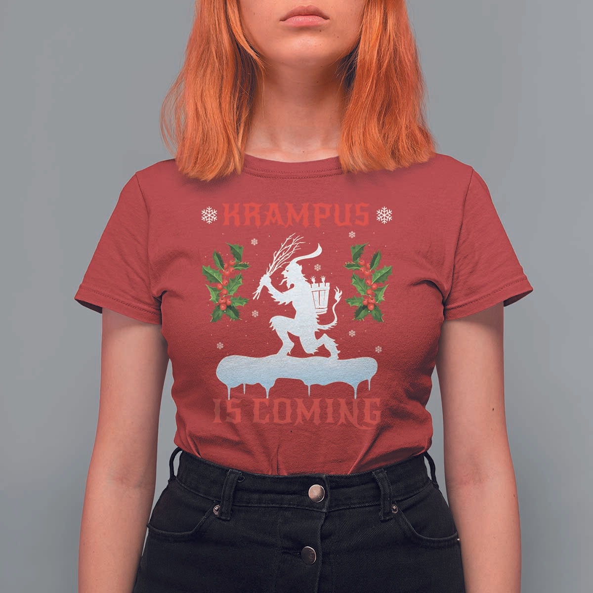 Funny Christmas Yule Krampus Is Coming Mistletoe T Shirt For Women - Wonder Print Shop