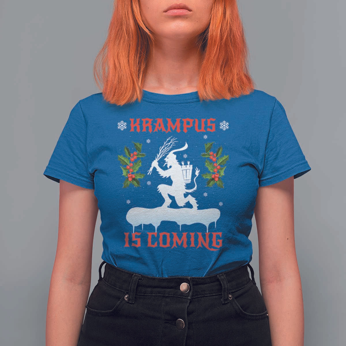Funny Christmas Yule Krampus Is Coming Mistletoe T Shirt For Women - Wonder Print Shop