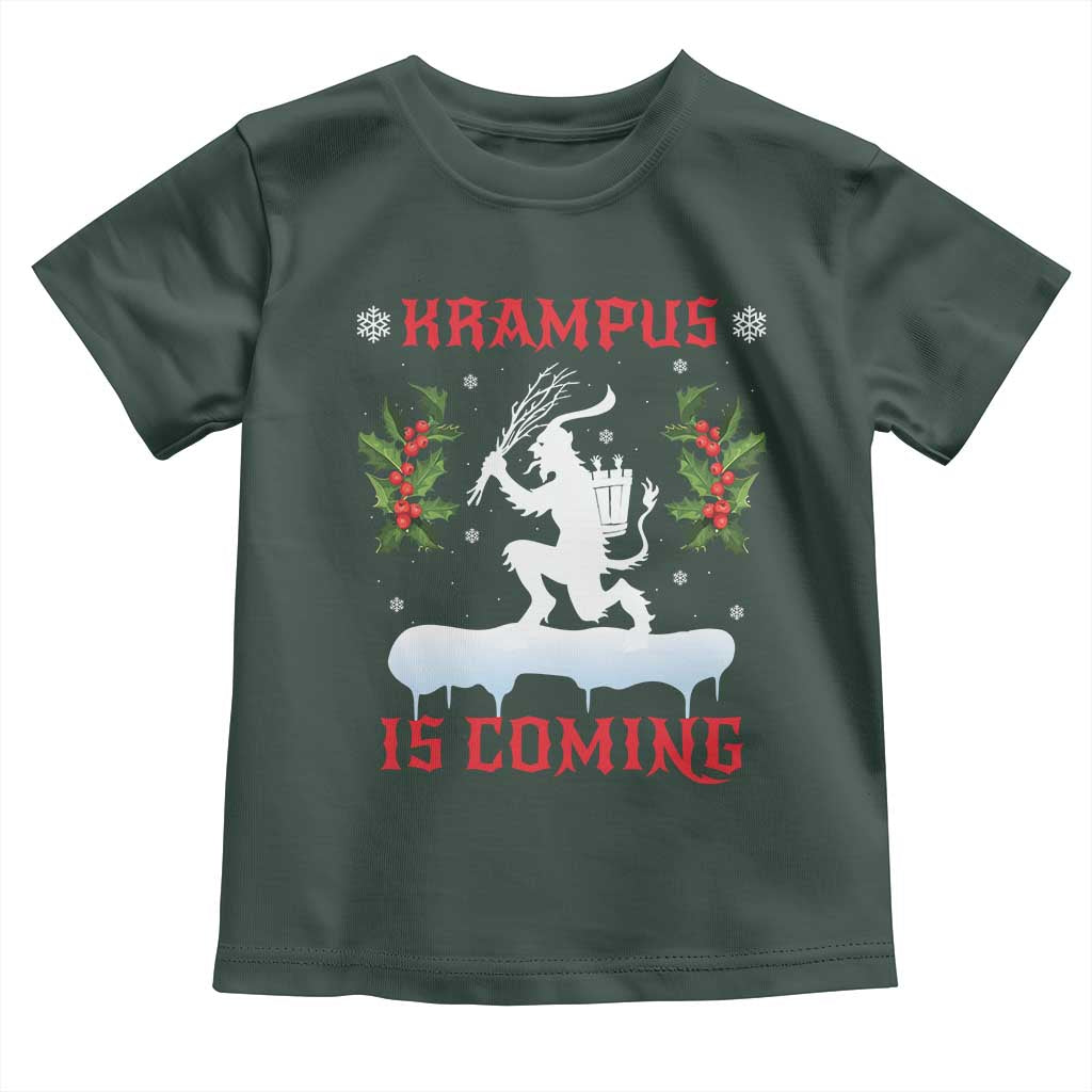 Funny Christmas Yule Krampus Is Coming Mistletoe Toddler T Shirt