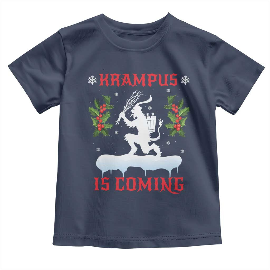 Funny Christmas Yule Krampus Is Coming Mistletoe Toddler T Shirt