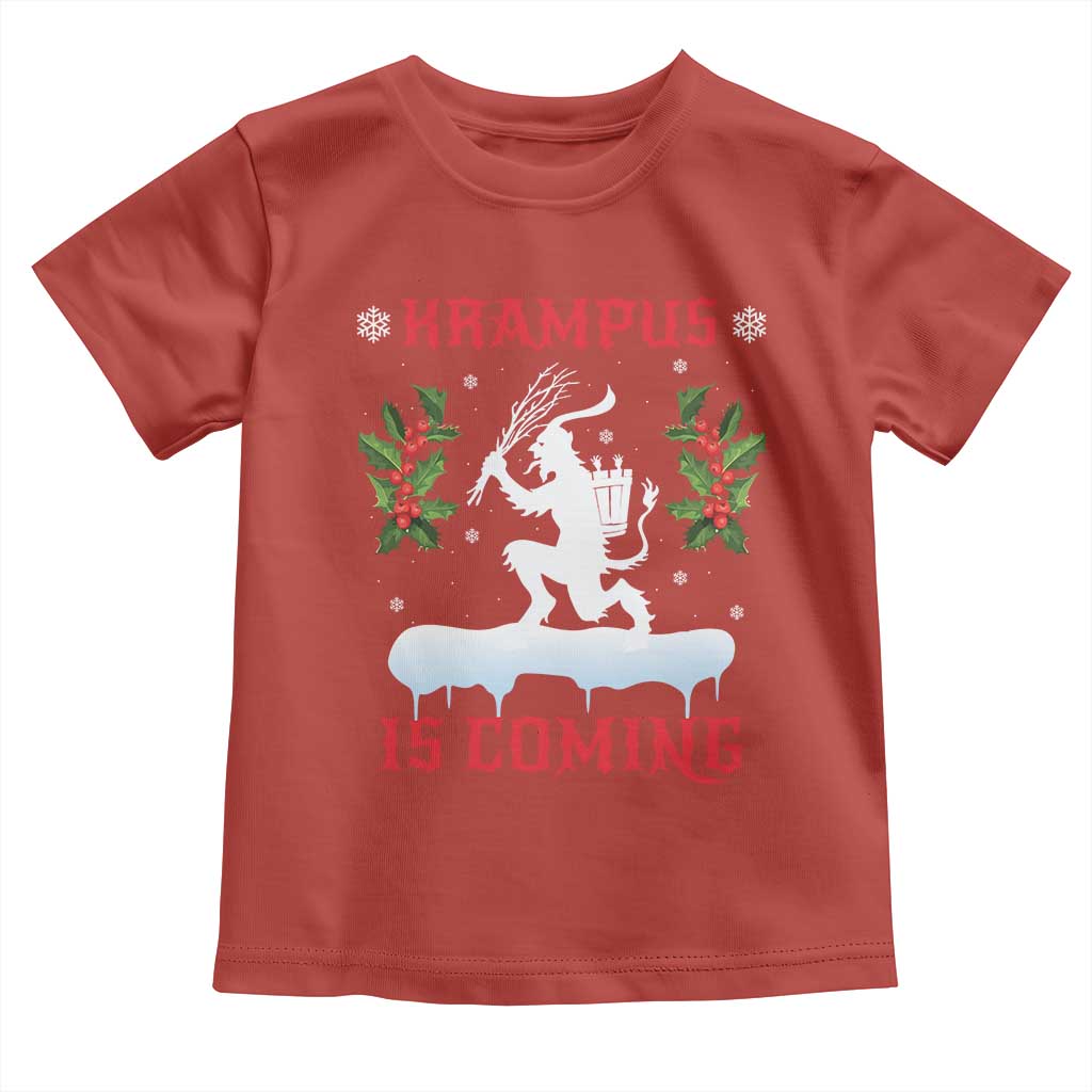 Funny Christmas Yule Krampus Is Coming Mistletoe Toddler T Shirt
