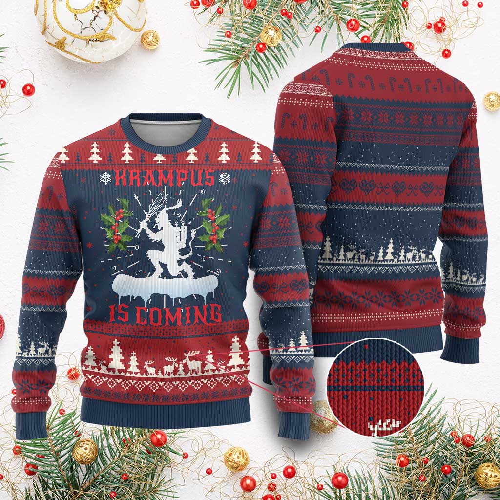 Funny Xmas Yule Krampus Is Coming Mistletoe Ugly Christmas Sweater - Wonder Print Shop
