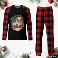 Funny Xmas Retro Santa Plaid Pajama Set Nothing For You Whore Middle Finger - Wonder Print Shop