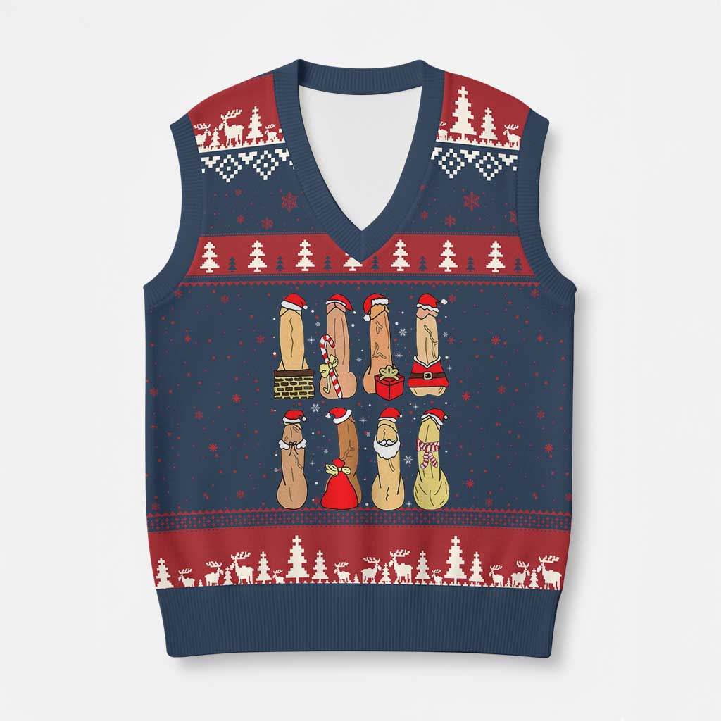 Funny Naughty Xmas Dirty Santa Hat Xmas Adult Humor V-Neck Knit Sweater Vest - Wonder Print Shop