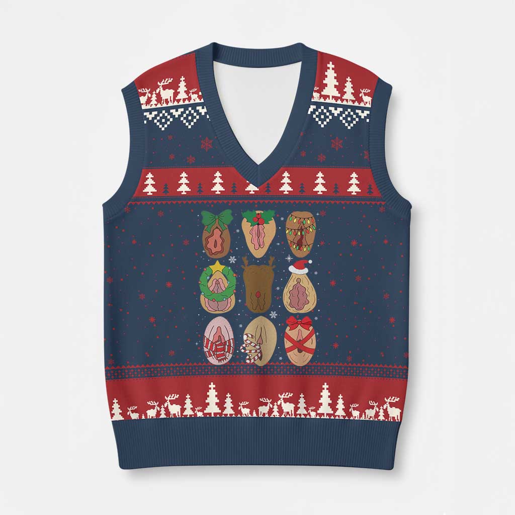 Funny Naughty Xmas Dirty Xmas Adult Humor V-Neck Knit Sweater Vest - Wonder Print Shop