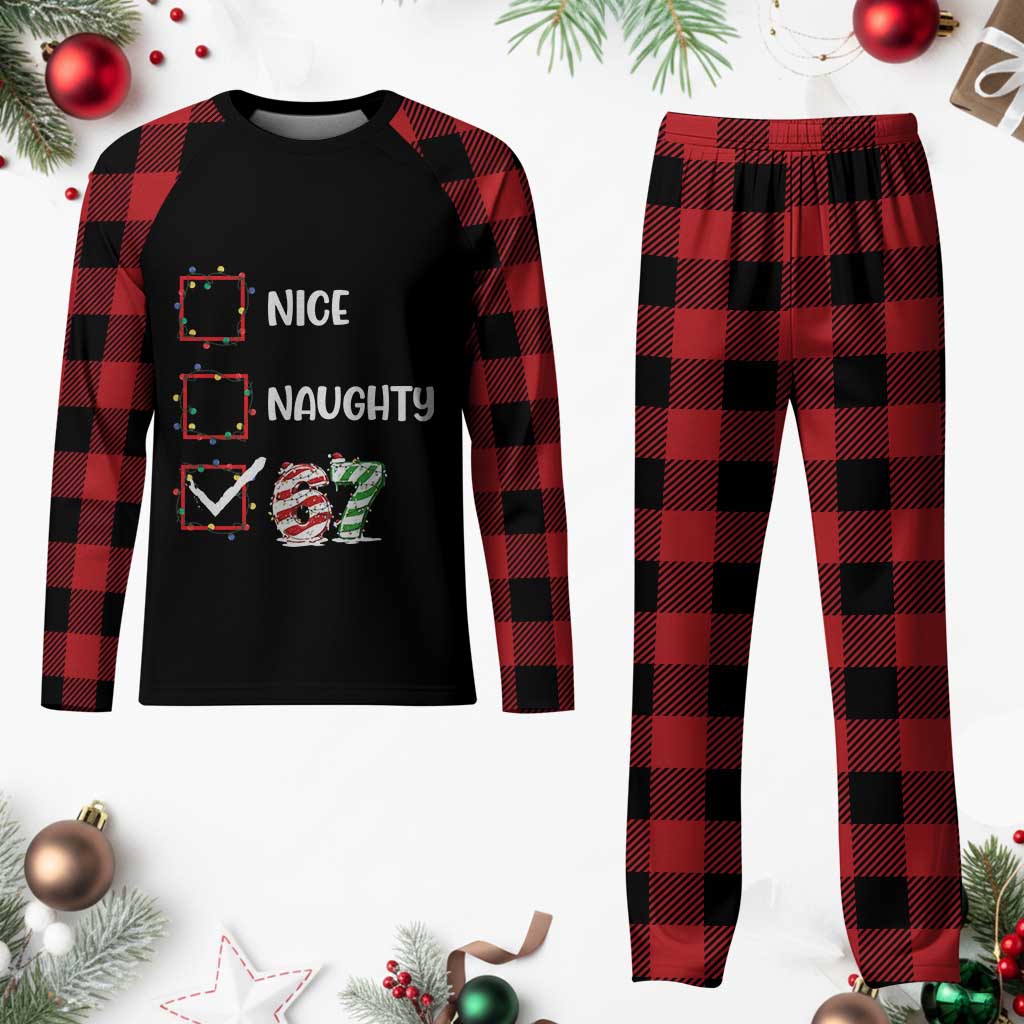 Funny Nice Naughty 67 Plaid Pajama Set Christmas Six Seven Meme Brainrot - Wonder Print Shop