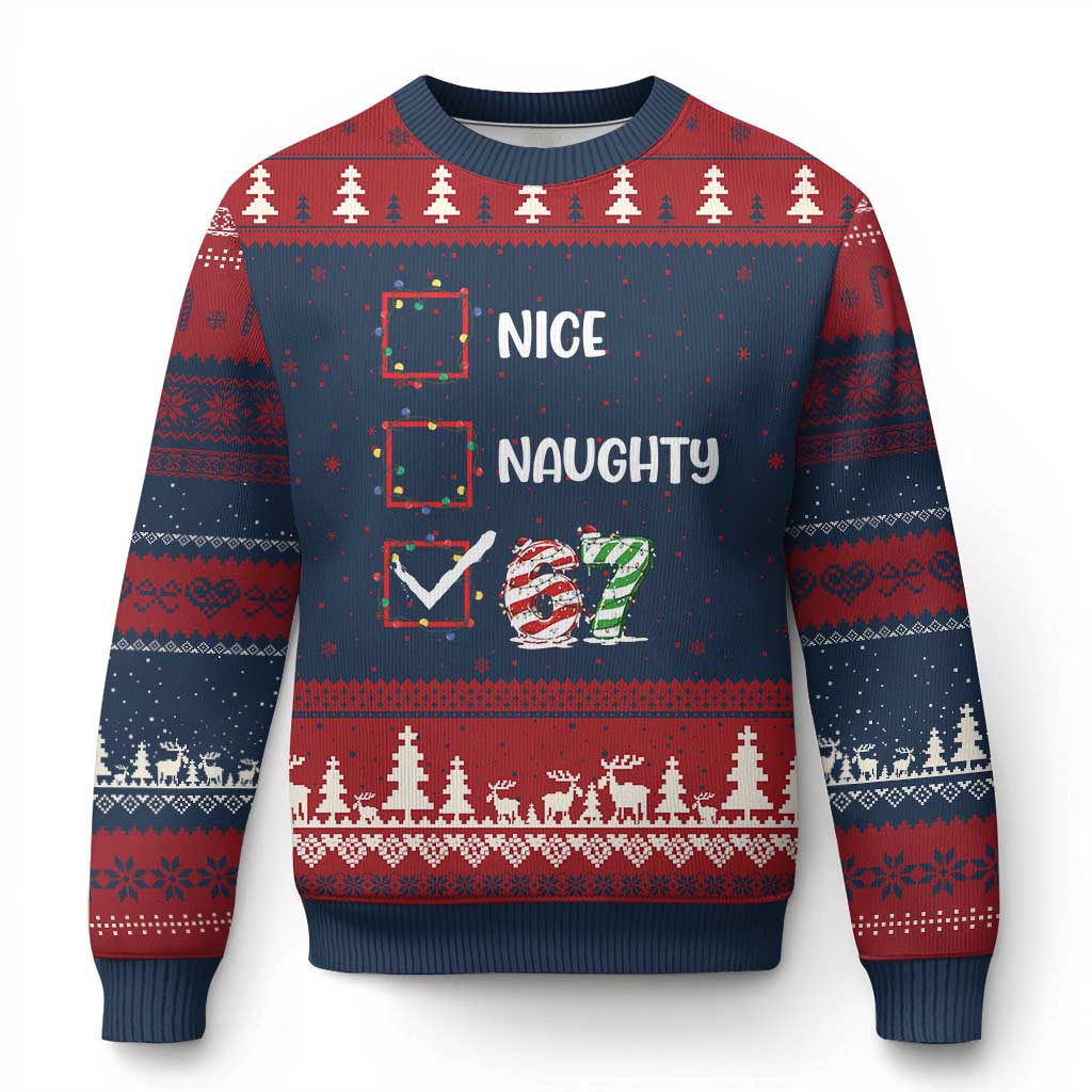 Funny Nice Naughty 67 Ugly Christmas Sweater Xmas Six Seven Meme Brainrot - Wonder Print Shop