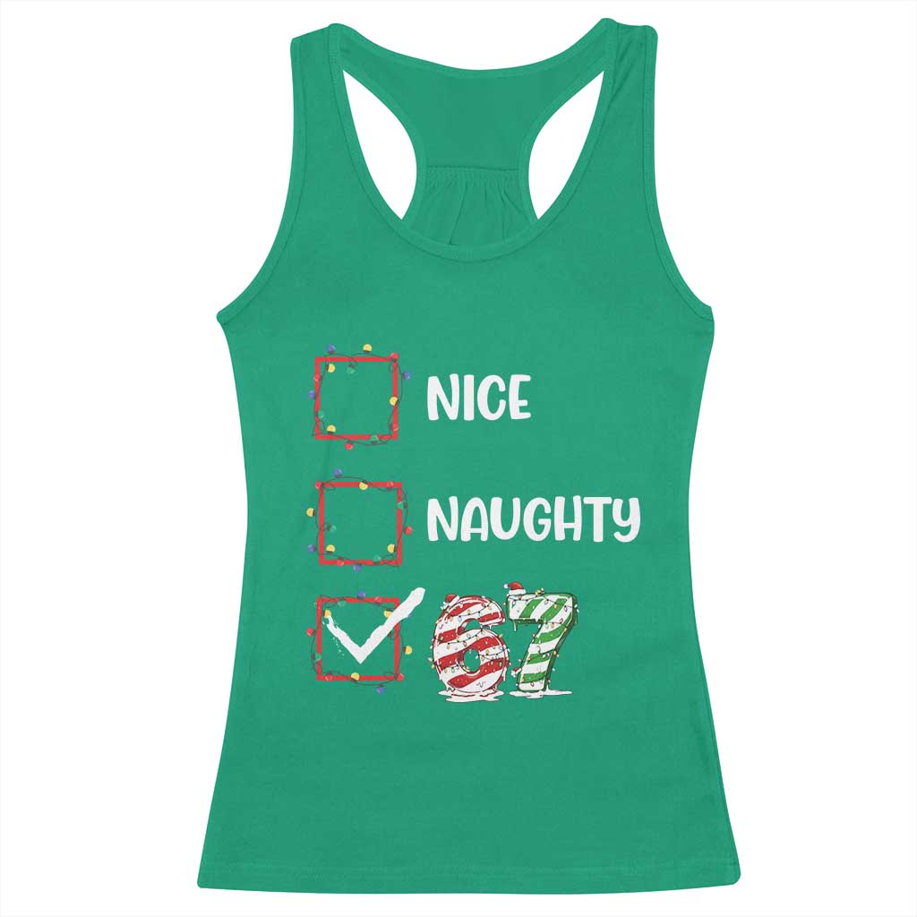 Funny Nice Naughty 67 Racerback Tank Top Christmas Six Seven Meme Brainrot - Wonder Print Shop