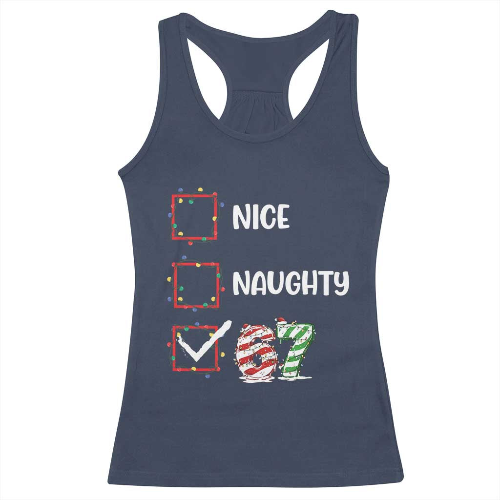 Funny Nice Naughty 67 Racerback Tank Top Christmas Six Seven Meme Brainrot - Wonder Print Shop