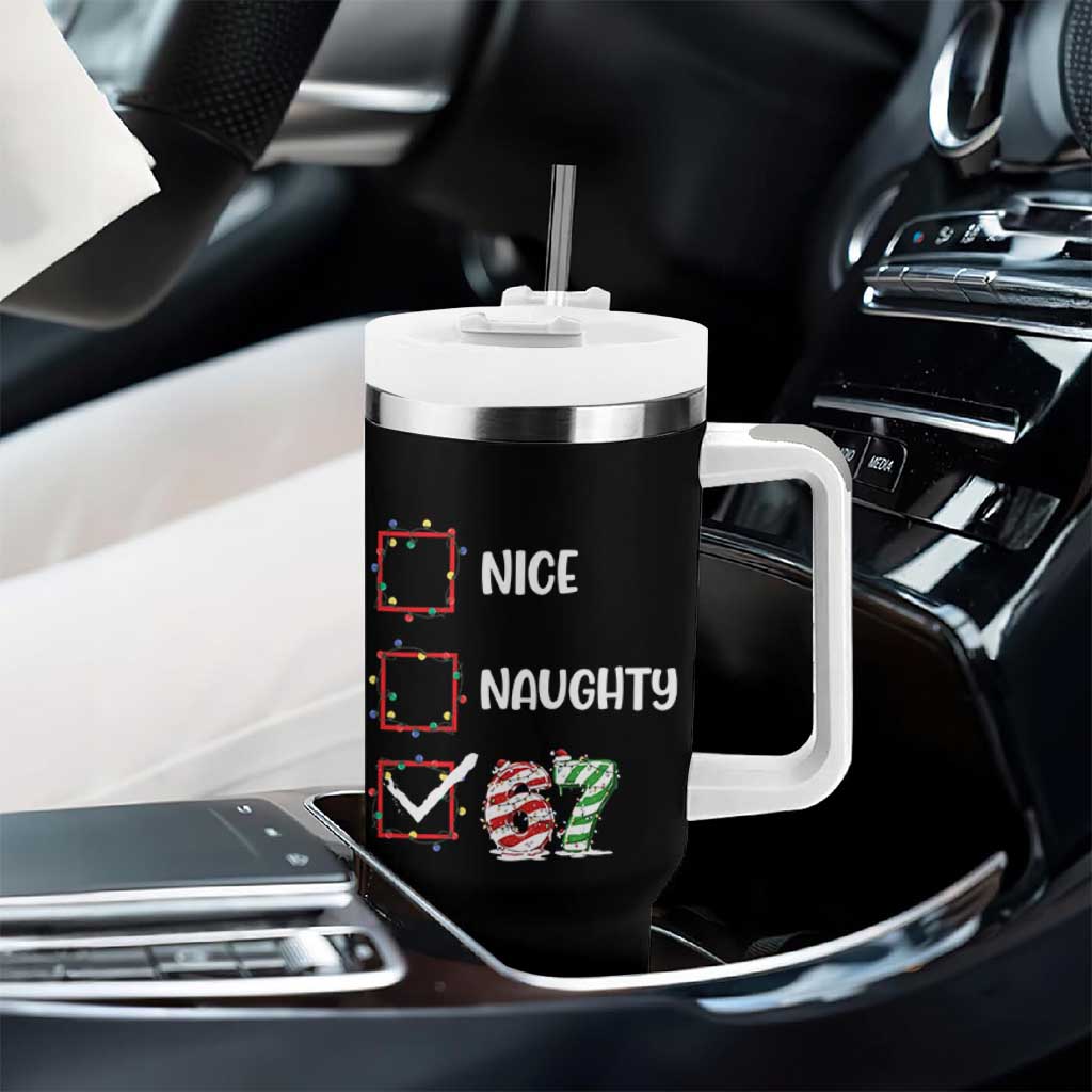 Funny Nice Naughty 67 Tumbler With Handle Christmas Six Seven Meme Brainrot - Wonder Print Shop