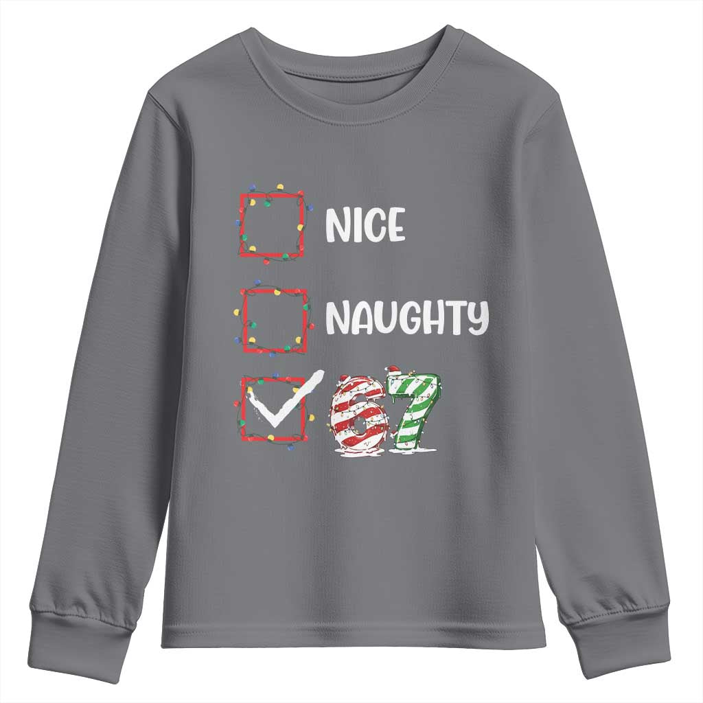 Funny Nice Naughty 67 Youth Sweatshirt Christmas Six Seven Meme Brainrot - Wonder Print Shop