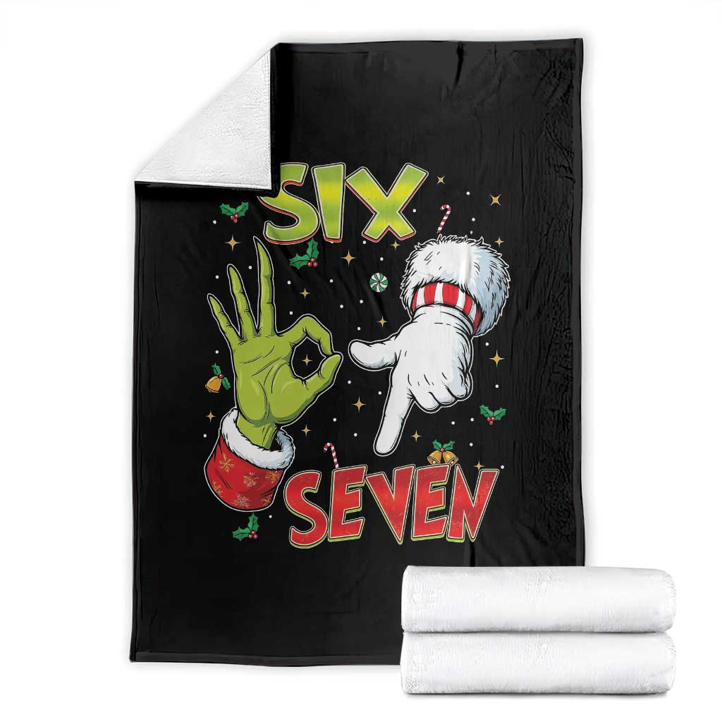 Funny Six Seven Christmas Throw Blanket 67 Meme Xmas Santa Elf Hand Gen Alpha - Wonder Print Shop