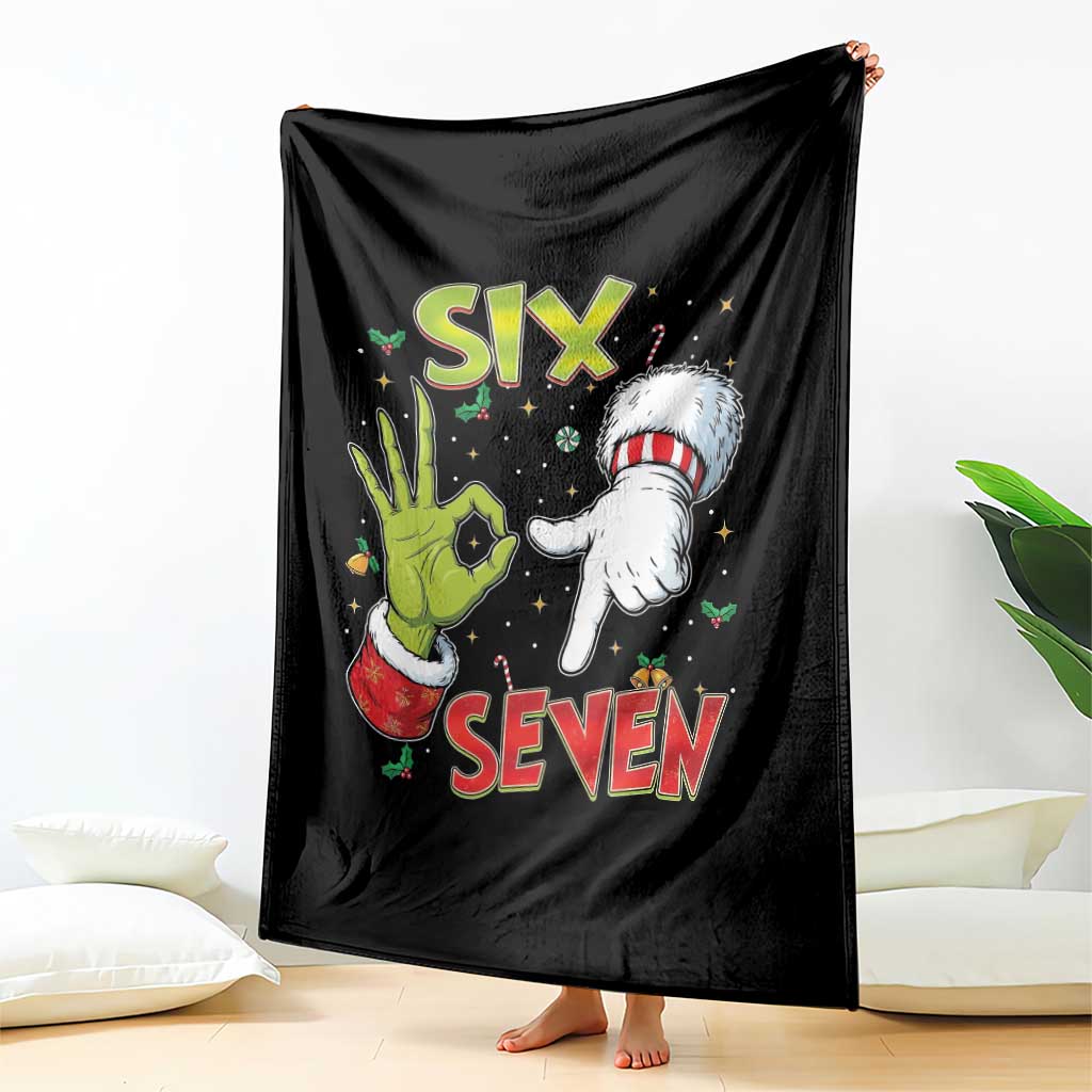 Funny Six Seven Christmas Throw Blanket 67 Meme Xmas Santa Elf Hand Gen Alpha - Wonder Print Shop