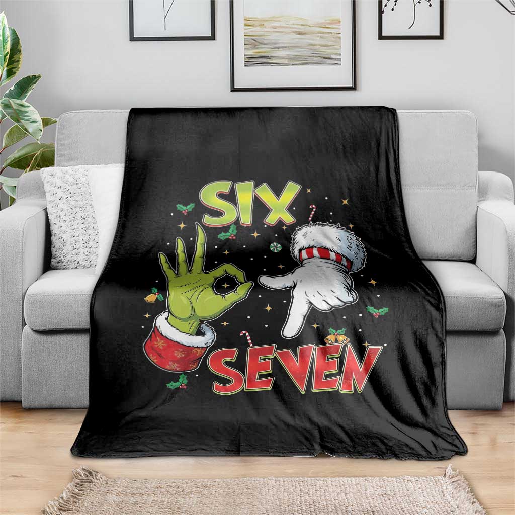 Funny Six Seven Christmas Throw Blanket 67 Meme Xmas Santa Elf Hand Gen Alpha - Wonder Print Shop