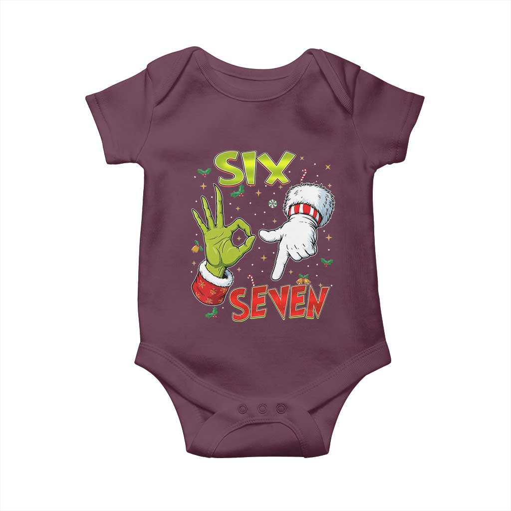 Funny Six Seven Christmas Baby Onesie 67 Meme Xmas Santa Elf Hand Gen Alpha - Wonder Print Shop