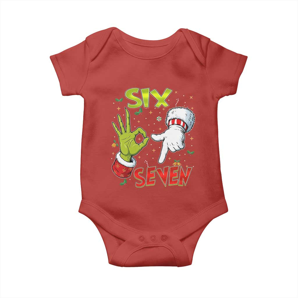 Funny Six Seven Christmas Baby Onesie 67 Meme Xmas Santa Elf Hand Gen Alpha - Wonder Print Shop