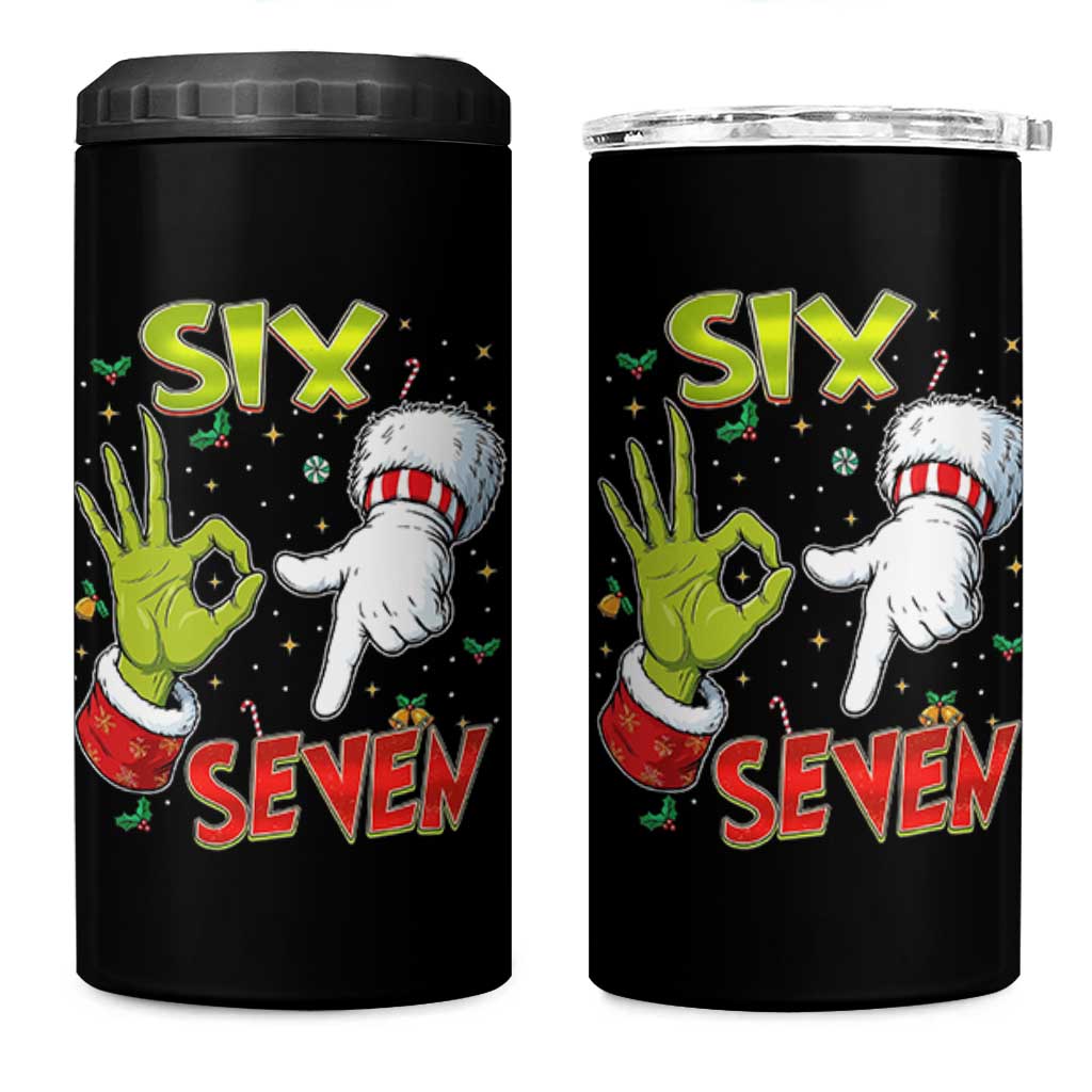 Funny Six Seven Christmas 4 in 1 Can Cooler Tumbler 67 Meme Xmas Santa Elf Hand Gen Alpha - Wonder Print Shop