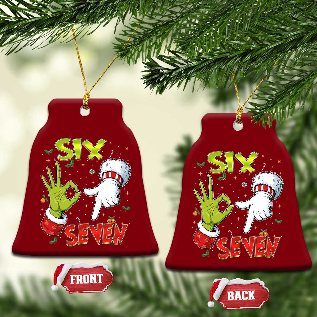 Funny Six Seven Xmas Ceramic Ornament 67 Meme Xmas Santa Elf Hand Gen Alpha - Wonder Print Shop