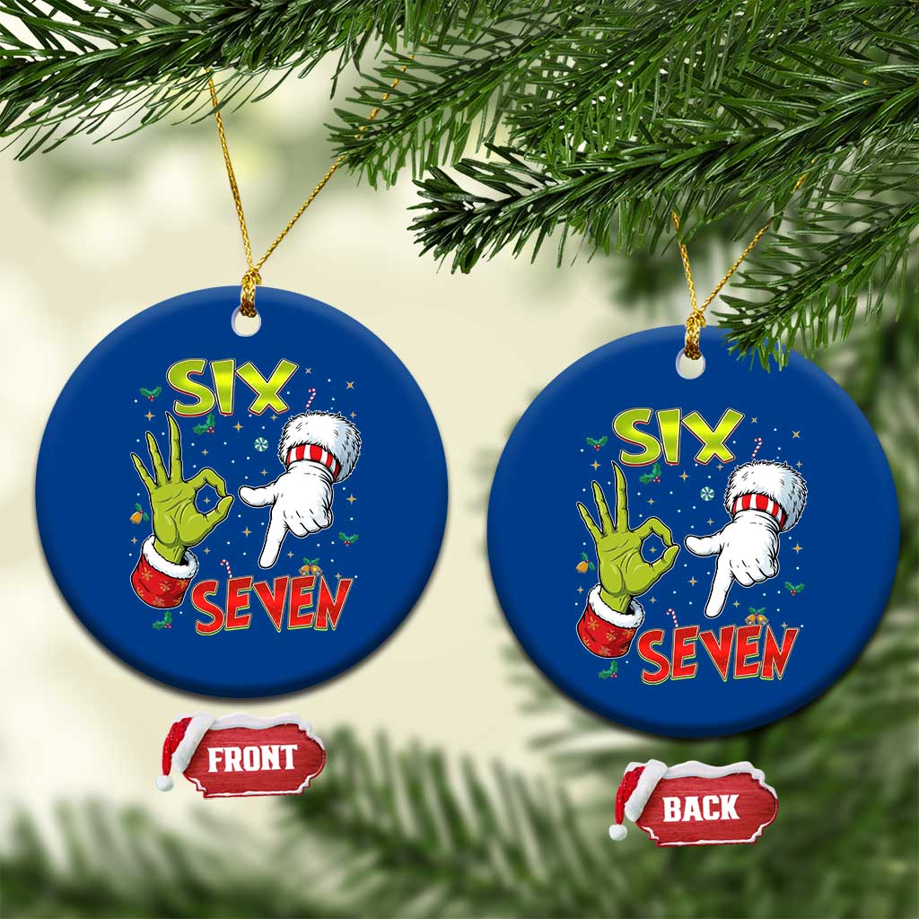 Funny Six Seven Xmas Ceramic Ornament 67 Meme Xmas Santa Elf Hand Gen Alpha - Wonder Print Shop