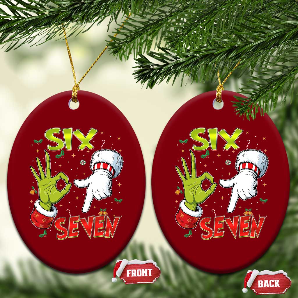 Funny Six Seven Xmas Ceramic Ornament 67 Meme Xmas Santa Elf Hand Gen Alpha - Wonder Print Shop