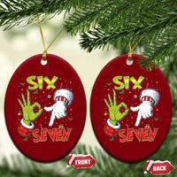 Funny Six Seven Xmas Ceramic Ornament 67 Meme Xmas Santa Elf Hand Gen Alpha - Wonder Print Shop