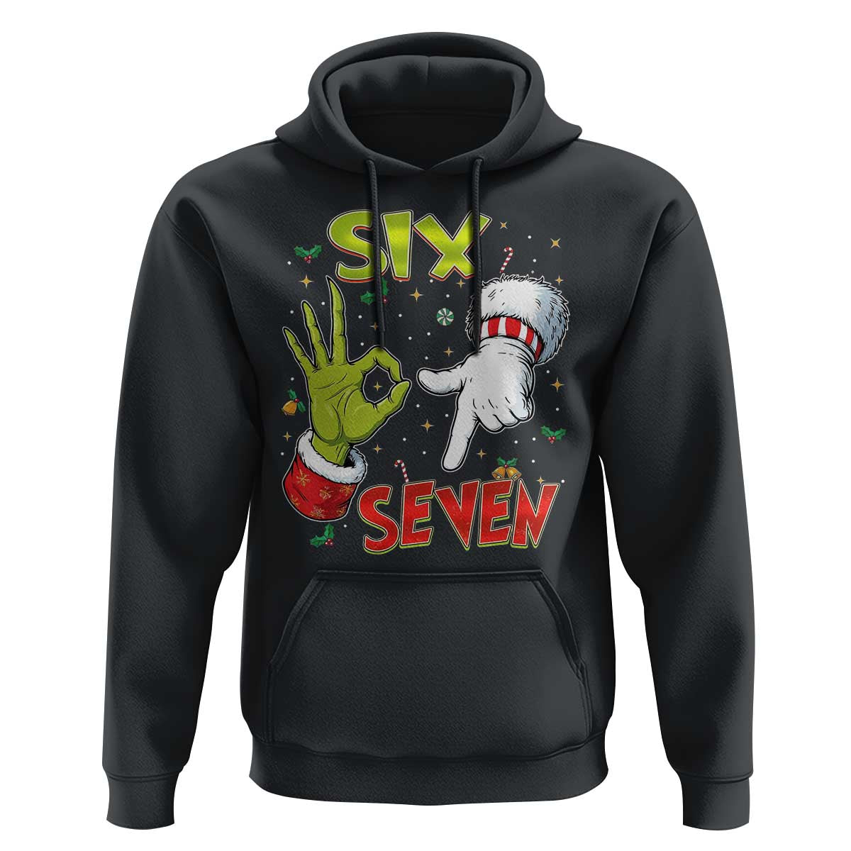 Funny Six Seven Christmas Hoodie 67 Meme Xmas Santa Elf Hand Gen Alpha - Wonder Print Shop