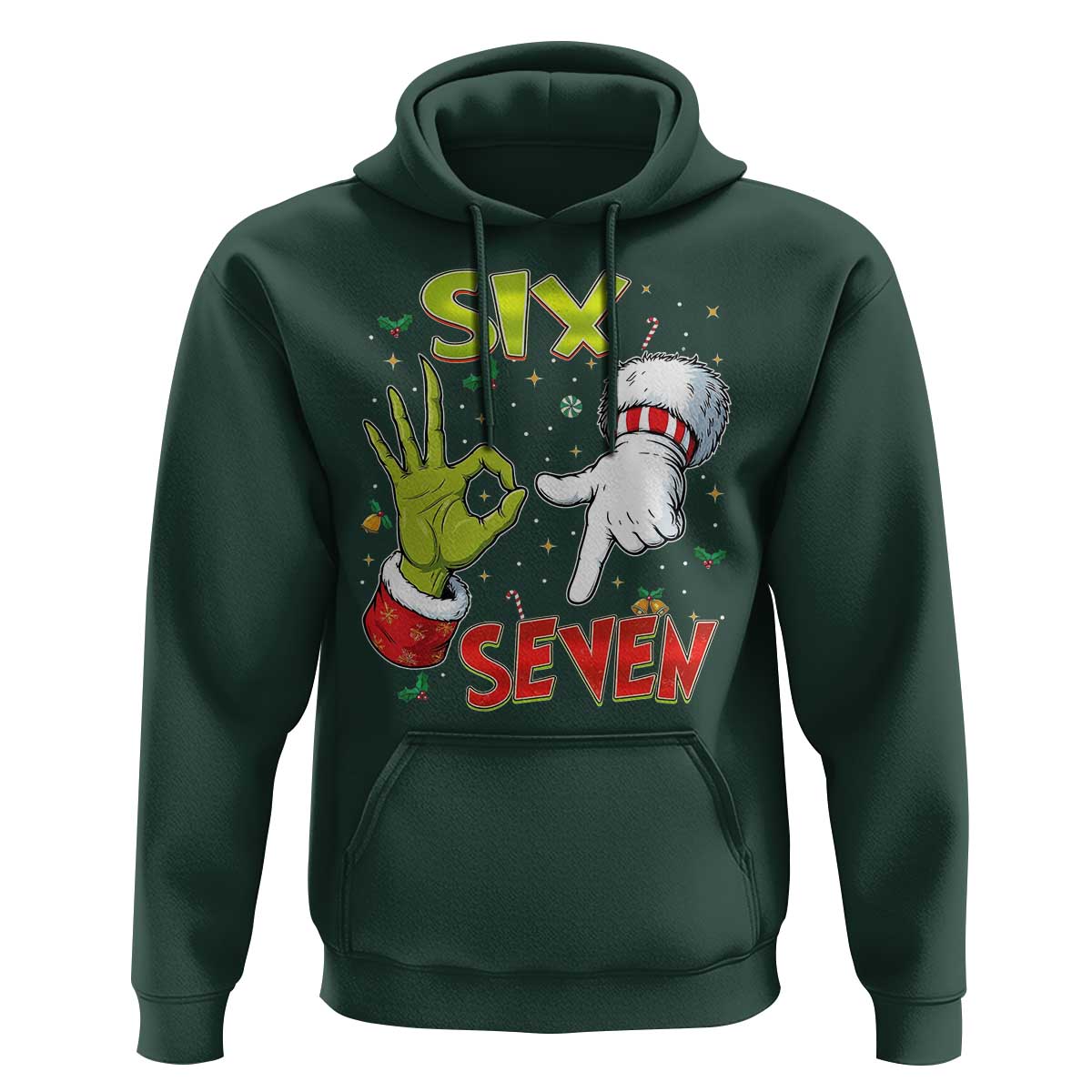 Funny Six Seven Christmas Hoodie 67 Meme Xmas Santa Elf Hand Gen Alpha - Wonder Print Shop