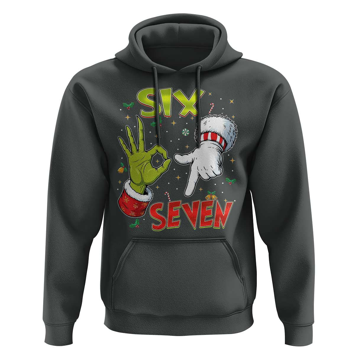 Funny Six Seven Christmas Hoodie 67 Meme Xmas Santa Elf Hand Gen Alpha - Wonder Print Shop
