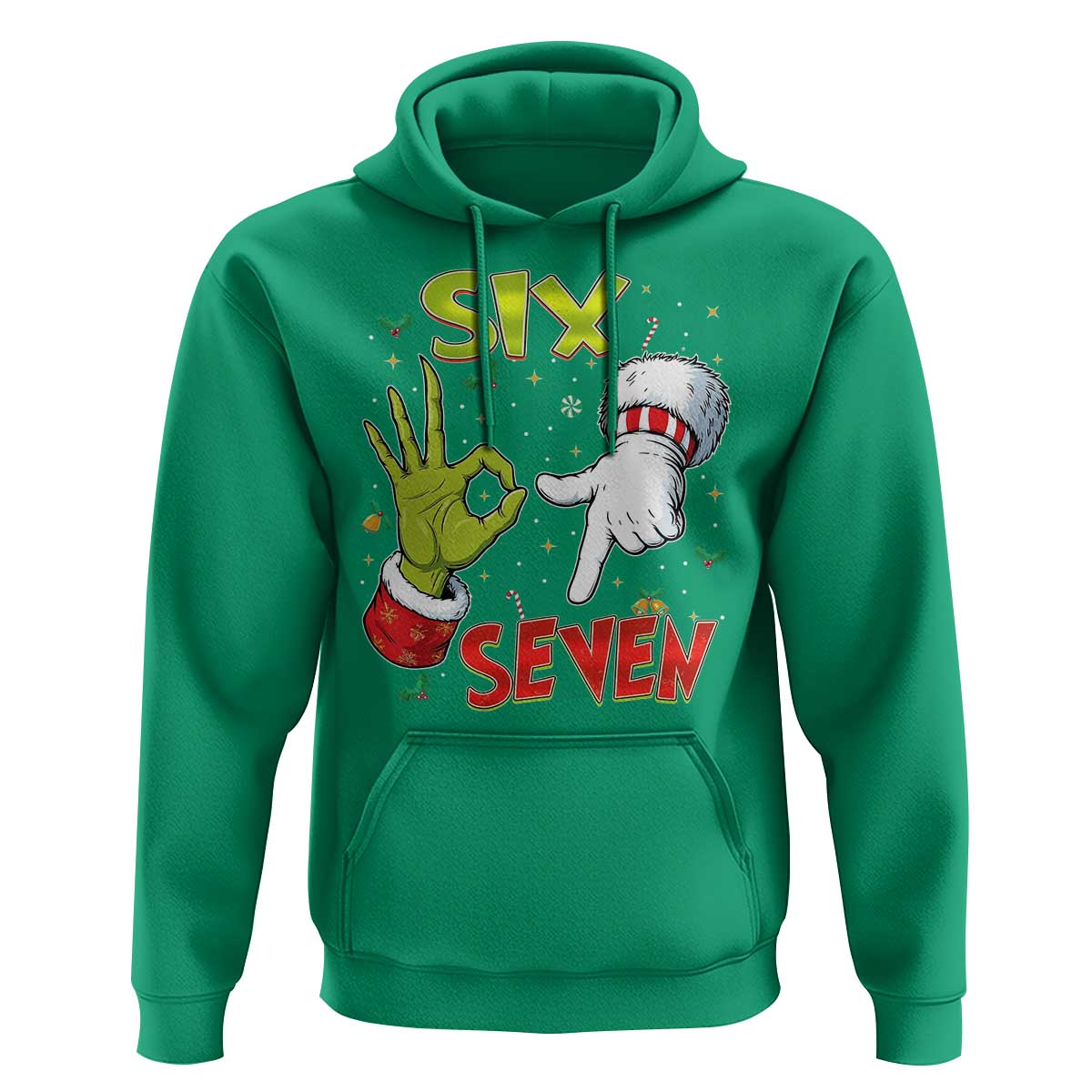 Funny Six Seven Christmas Hoodie 67 Meme Xmas Santa Elf Hand Gen Alpha - Wonder Print Shop