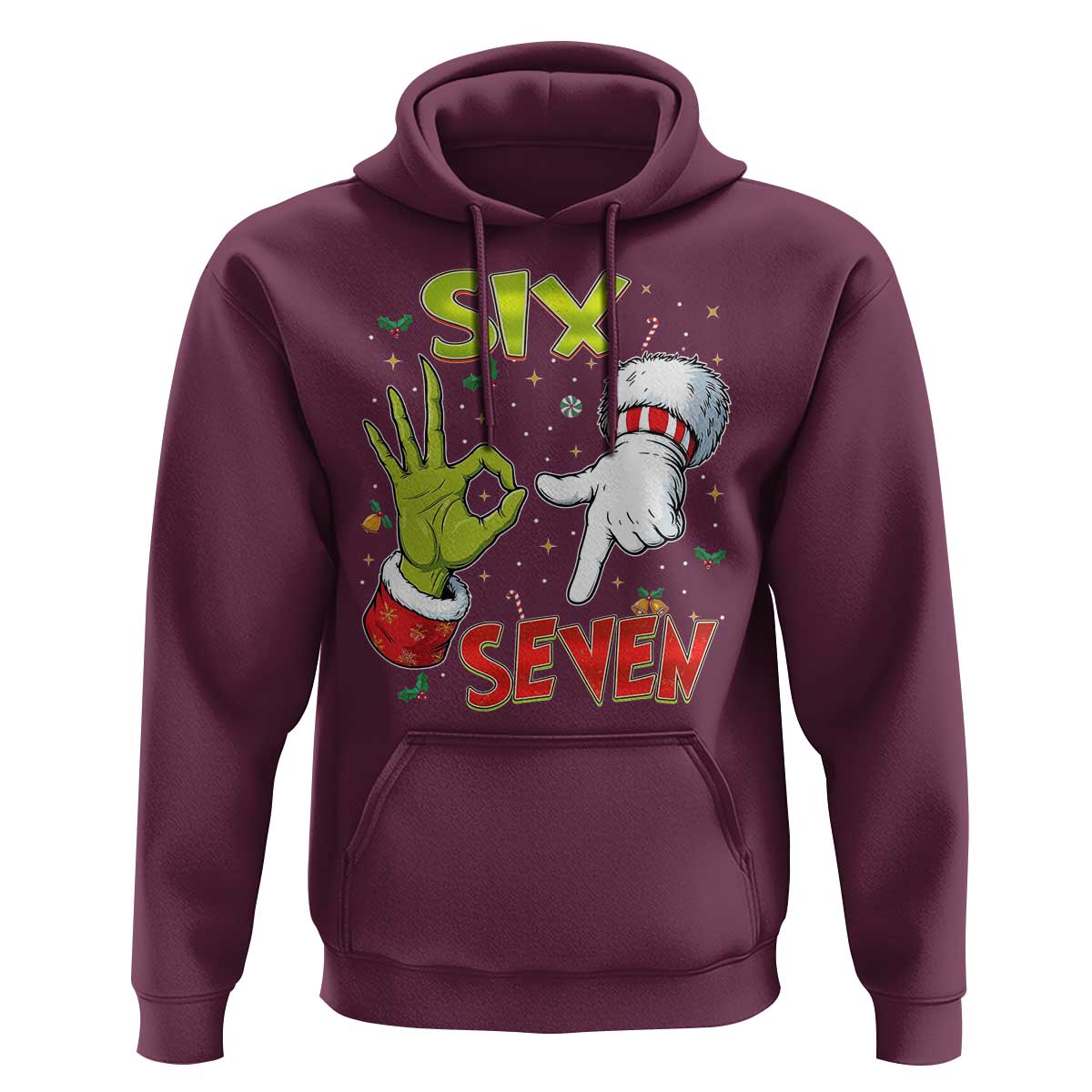 Funny Six Seven Christmas Hoodie 67 Meme Xmas Santa Elf Hand Gen Alpha - Wonder Print Shop