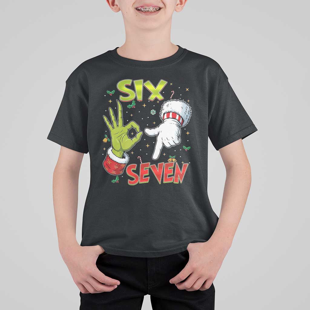 Funny Six Seven Christmas T Shirt For Kid 67 Meme Xmas Santa Elf Hand Gen Alpha - Wonder Print Shop