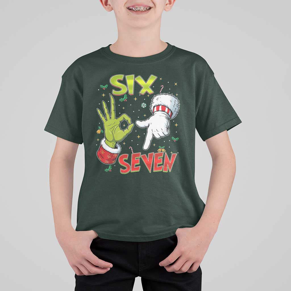 Funny Six Seven Christmas T Shirt For Kid 67 Meme Xmas Santa Elf Hand Gen Alpha - Wonder Print Shop