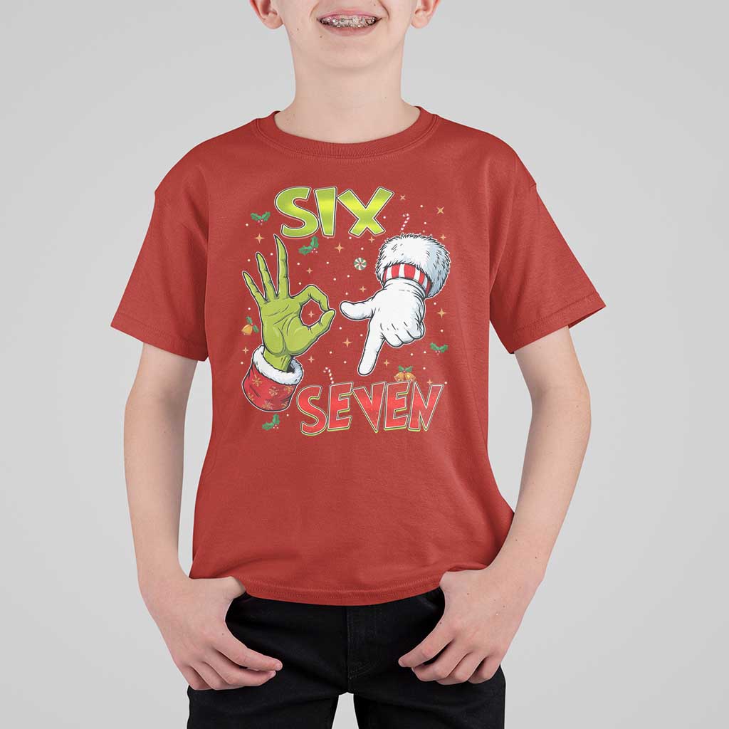 Funny Six Seven Christmas T Shirt For Kid 67 Meme Xmas Santa Elf Hand Gen Alpha - Wonder Print Shop
