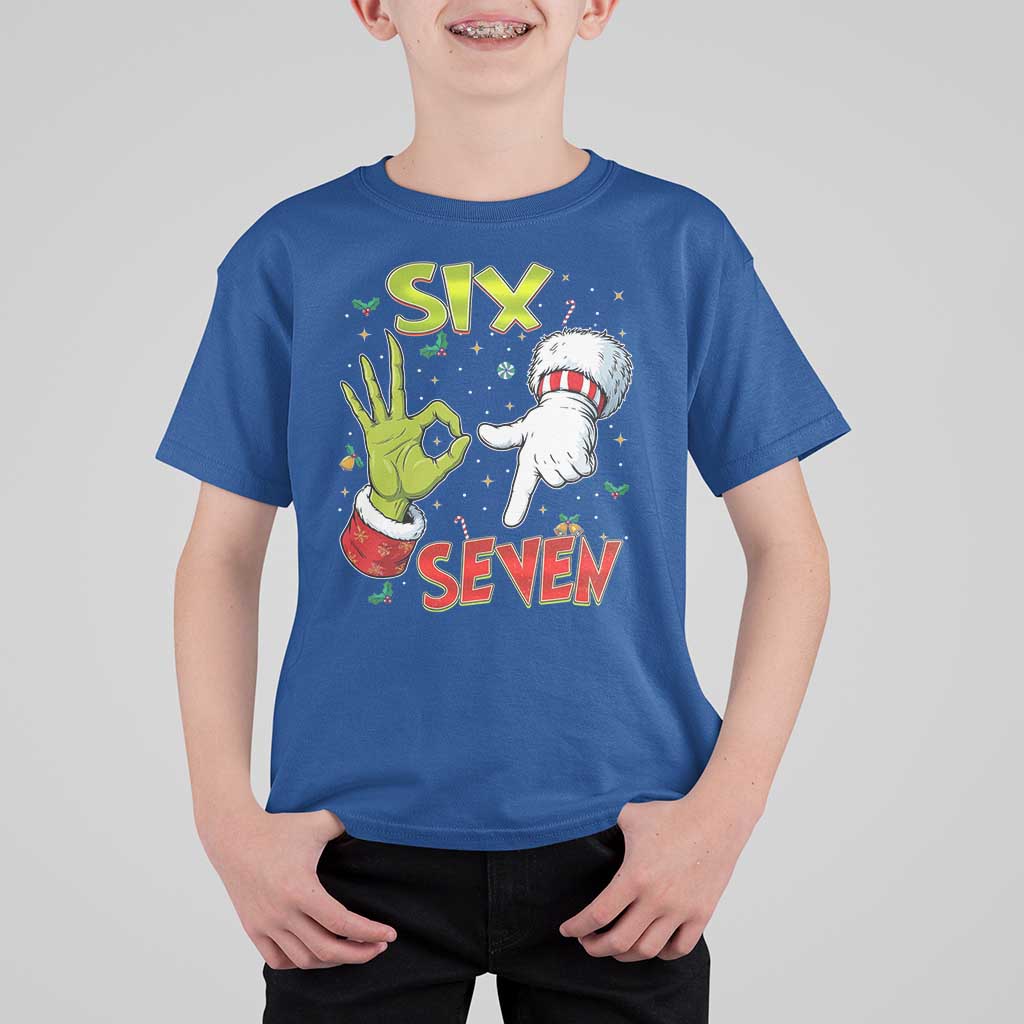 Funny Six Seven Christmas T Shirt For Kid 67 Meme Xmas Santa Elf Hand Gen Alpha - Wonder Print Shop
