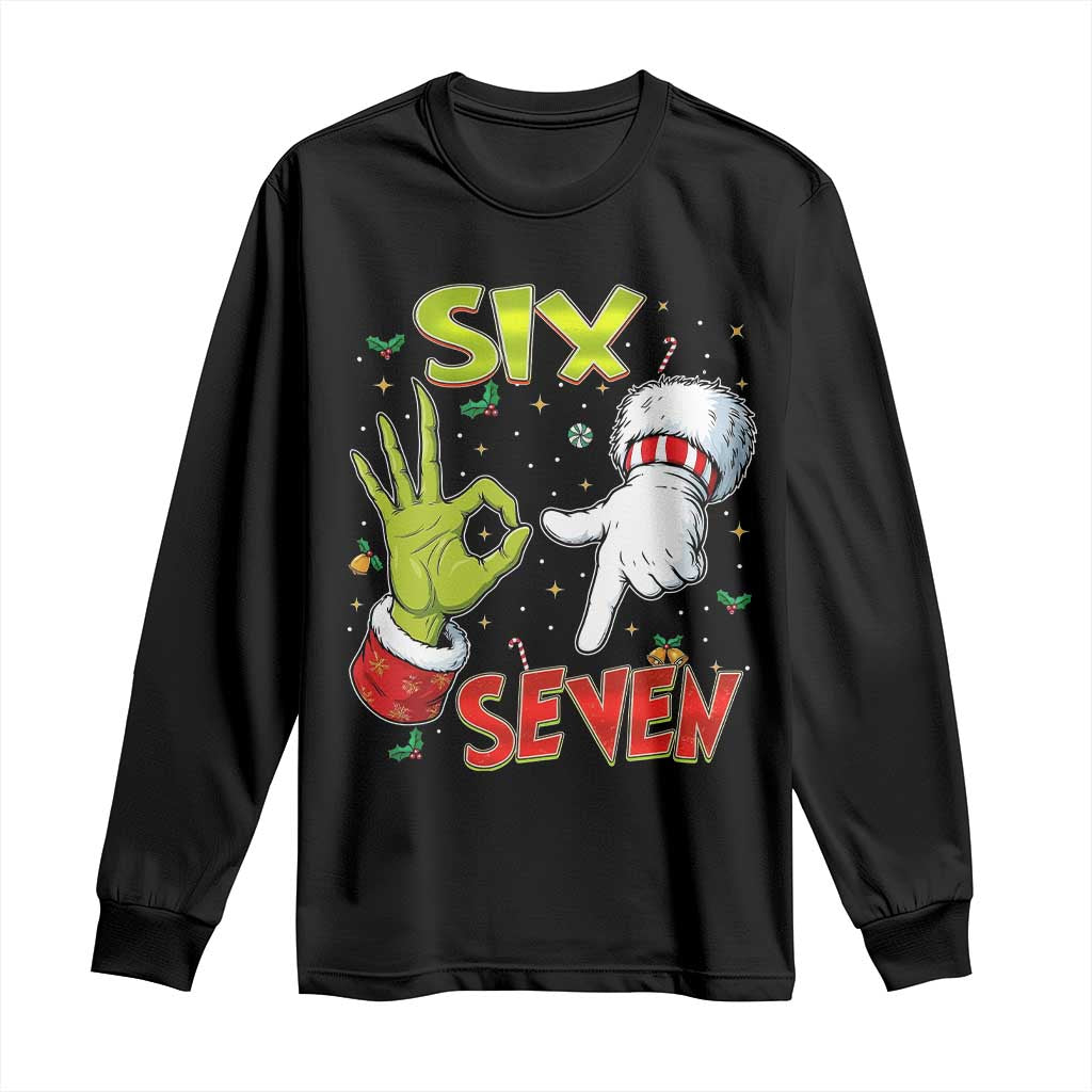 Funny Six Seven Christmas Long Sleeve Shirt 67 Meme Xmas Santa Elf Hand Gen Alpha - Wonder Print Shop