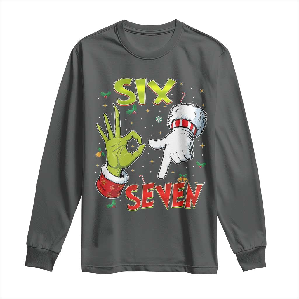 Funny Six Seven Christmas Long Sleeve Shirt 67 Meme Xmas Santa Elf Hand Gen Alpha - Wonder Print Shop