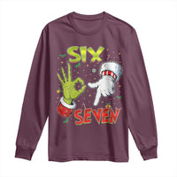 Funny Six Seven Christmas Long Sleeve Shirt 67 Meme Xmas Santa Elf Hand Gen Alpha - Wonder Print Shop