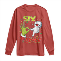 Funny Six Seven Christmas Long Sleeve Shirt 67 Meme Xmas Santa Elf Hand Gen Alpha - Wonder Print Shop