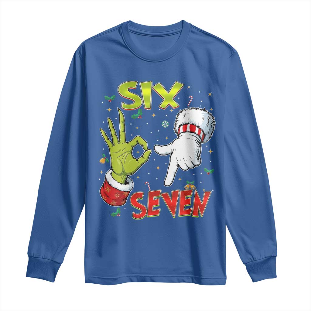 Funny Six Seven Christmas Long Sleeve Shirt 67 Meme Xmas Santa Elf Hand Gen Alpha - Wonder Print Shop